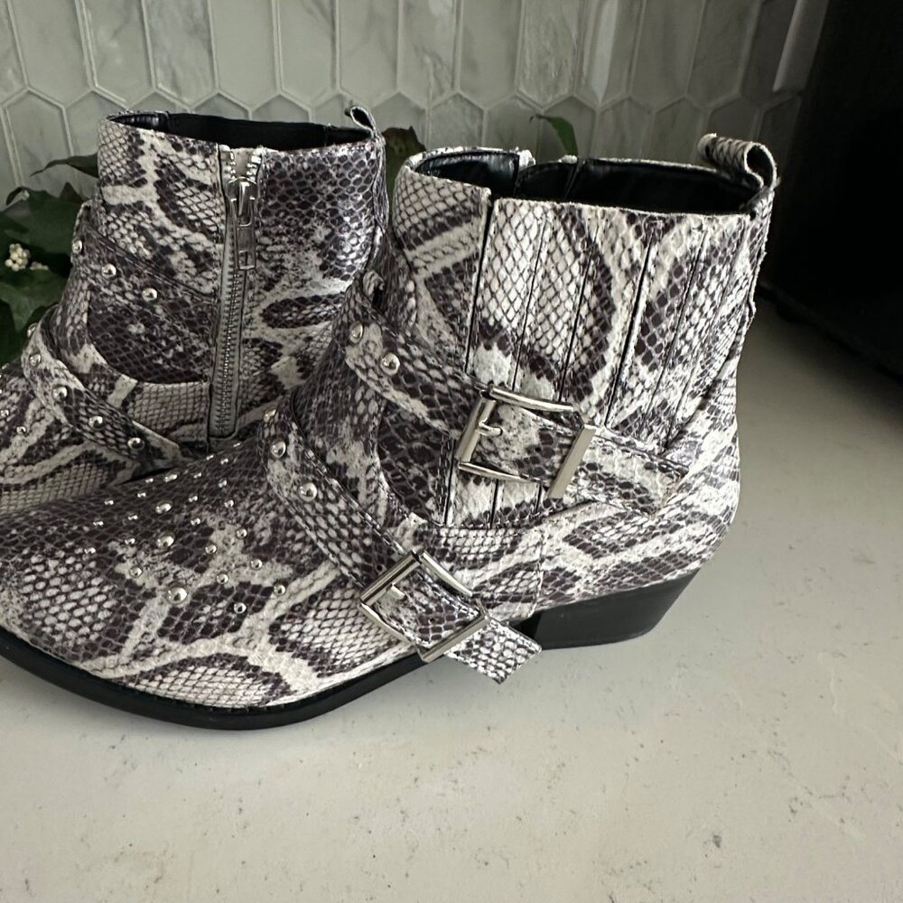 Snake Print Ankle Boots With Studded Straps & Buckles By Jane And The Shoe - Picture 8 of 12